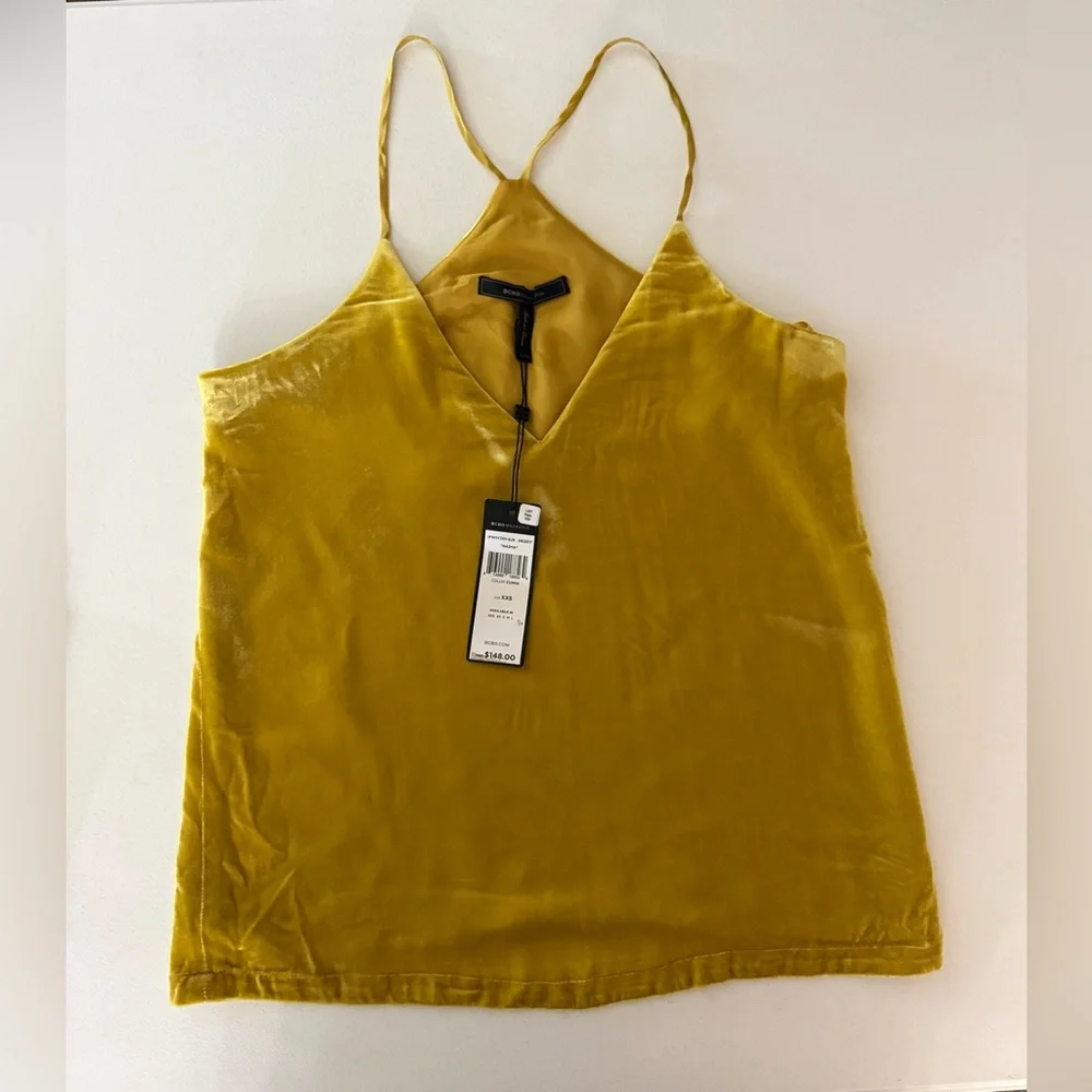 BCBBMaxazria Nadya Velvet Top Size XXS Women Cumin Gold Yellow Classic Cami - Picture 3 of 6